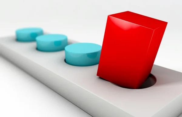 Red square peg ve parlak Araf üzerinde yuvarlak bir delik