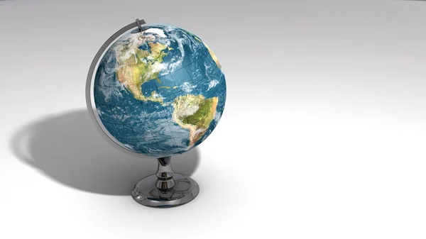A realistic globe on a chrome pedestal over white A — Stock Photo, Image