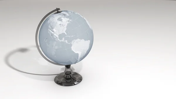 Kryształowy Globus na piedestale chrom nad białym — Zdjęcie stockowe