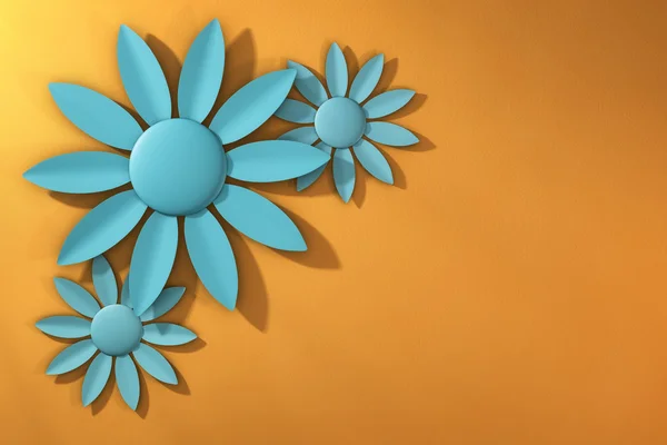 Trio mavi bahar çiçek desenli sarı turuncu backgrou üzerinde