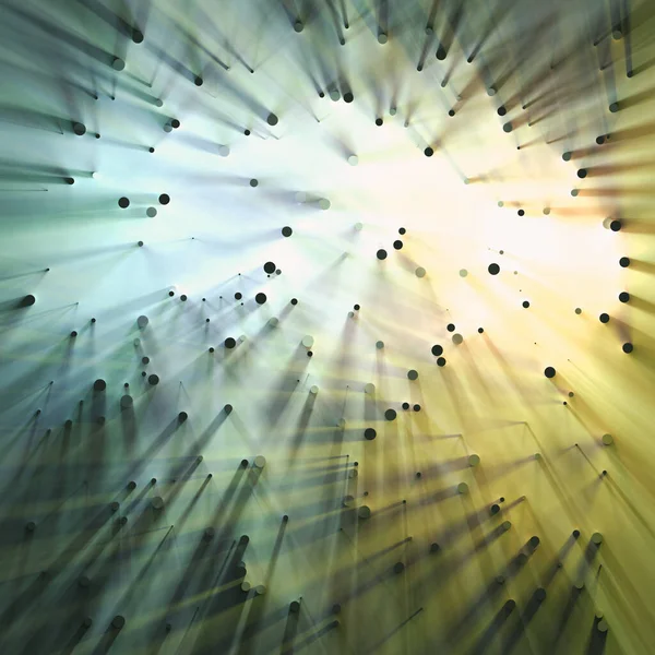Merkezi ışık uzun gölgeler oluşturan rastgele bir daire veya silindir dizisinin üç boyutlu soyut bir çizimi