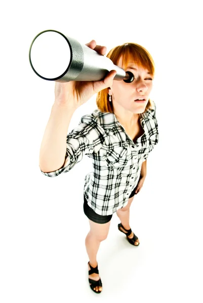 Woman with telescope — Stock Photo, Image