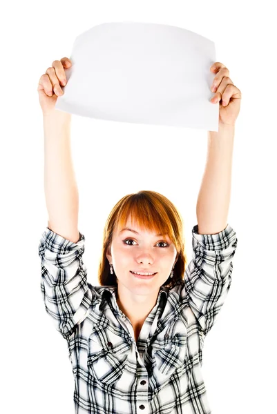 Woman holding paper — Stock Photo, Image