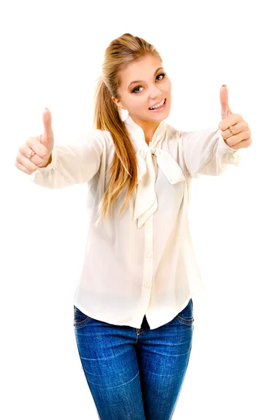 Woman showing thumbs up — Stock Photo, Image