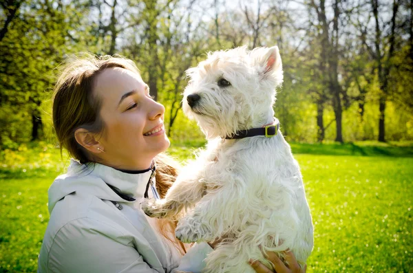 Woman with terrier — Stock Photo, Image