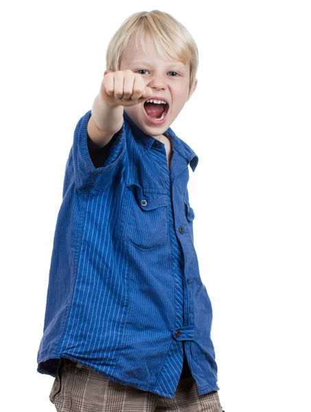 Angry young boy punching and screaming — Stock Photo, Image