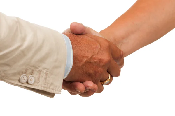 男人和女人之间的握手 — 图库照片