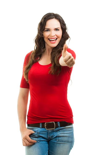 Happy beautiful woman giving thums up — Stock Photo, Image