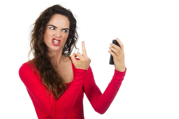 Mulher zangada ao telefone — Fotografia de Stock