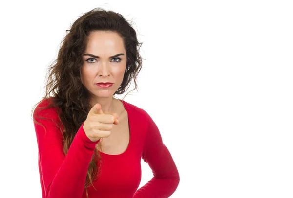 Annoyed angry woman pointing — Stock Photo, Image