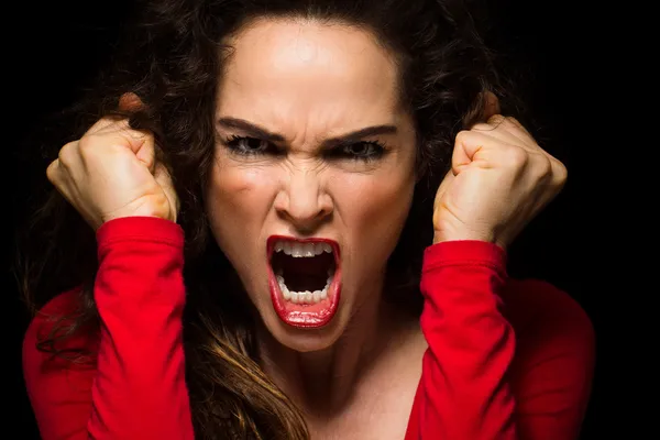 怒っている女性の拳を食いしばって異なります ストック画像