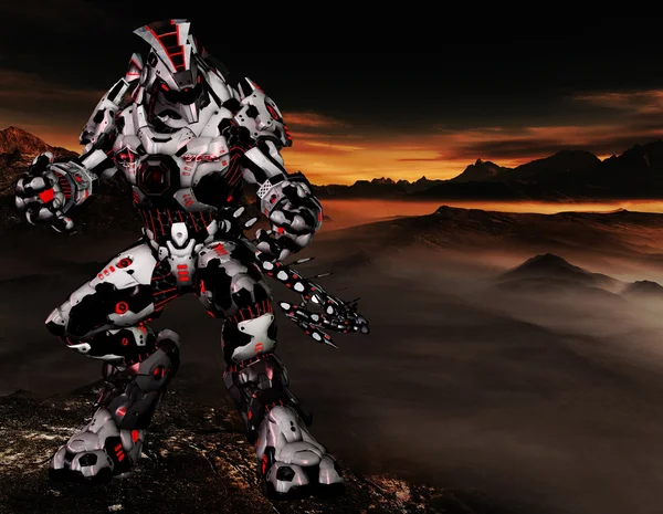 scifi uzay arka plan ile fütüristik uzaylı bir robot