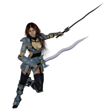 esmer savaşçı poz korkutucu içinde kılıç wielding ikili