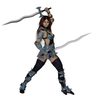 esmer savaşçı poz korkutucu içinde kılıç wielding ikili