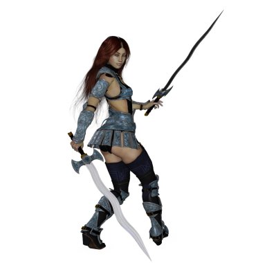 esmer savaşçı poz korkutucu içinde kılıç wielding ikili