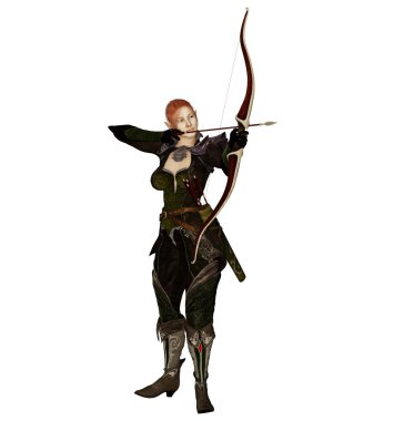 Fantasy female archer drawing her bow clipart