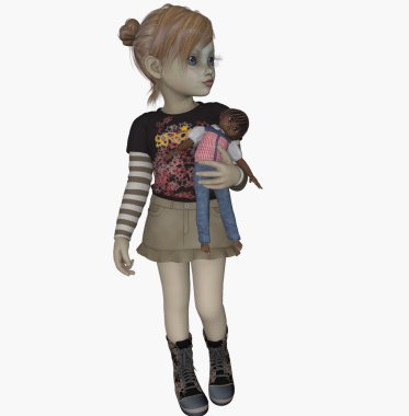 3D render küçük kız manken gibi poz gündelik kıyafeti