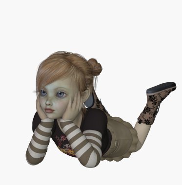 3D render küçük kız manken gibi poz gündelik kıyafeti