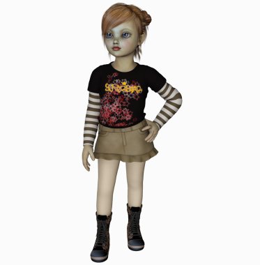 3D render küçük kız manken gibi poz gündelik kıyafeti