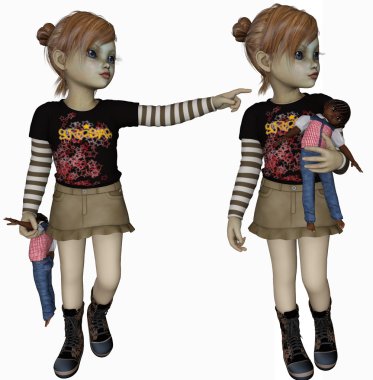 3D render küçük kız manken gibi poz gündelik kıyafeti