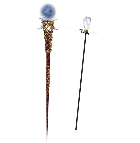 3d rendered magic staff with marble orb — Stock Photo, Image