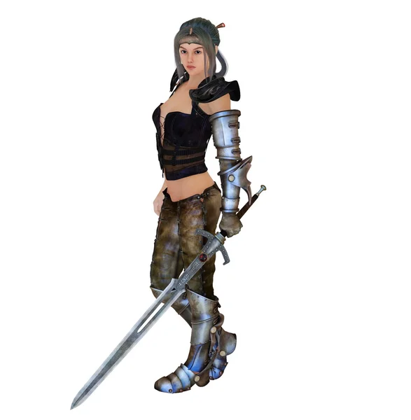 Female warrior with her sword — Stock Photo, Image