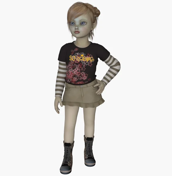3D utsmält liten flicka i casual outfit poserar som en modell — Stockfoto