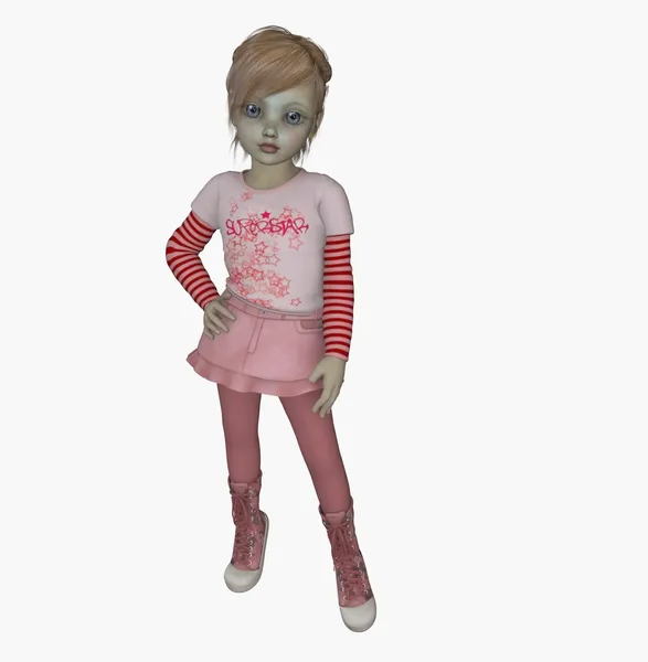 3D-gerenderde meisje in schattige roze outfit die zich voordeed als een model — Stockfoto