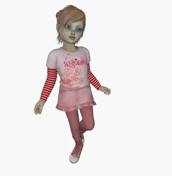 3D-gerenderde meisje in schattige roze outfit die zich voordeed als een model — Stockfoto