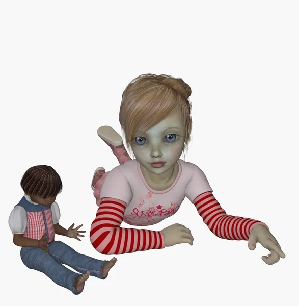 3D render küçük kız manken gibi poz şirin pembe kıyafeti — Stok fotoğraf