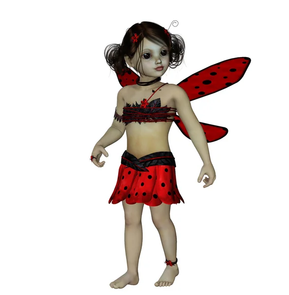 Cute fairy with ladybug wings and dotted dress — Stock Photo, Image