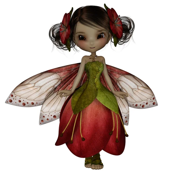 Cute fairy dances in her petal dress — Stock Photo, Image