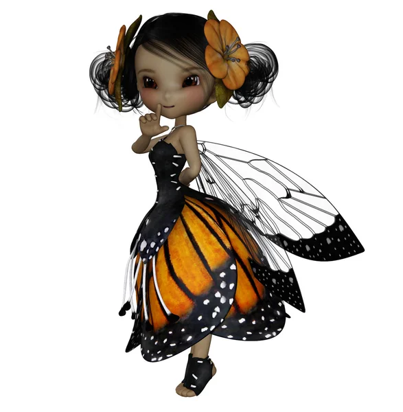 Schattig faery in tiger lily petal jurk wit bloesem in het haar — Stockfoto