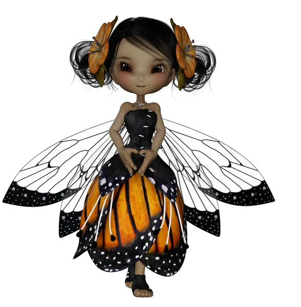 Schattig faery in tiger lily petal jurk wit bloesem in het haar — Stockfoto