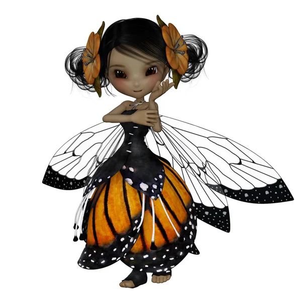 Schattig faery in tiger lily petal jurk wit bloesem in het haar — Stockfoto