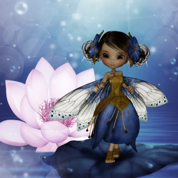 nilüfer yaprağı üzerinde duran sevimli peri