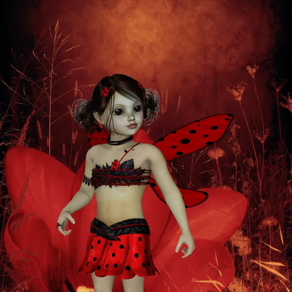 Cute fairy with ladybug wings — Stock Photo, Image