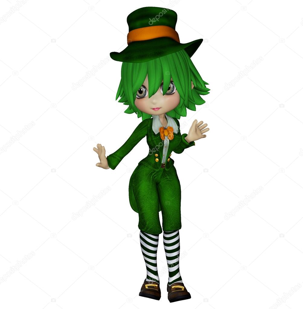 Anime Style Leprechaun Girl with Green Ball Gown and Pigtails | MUSE AI