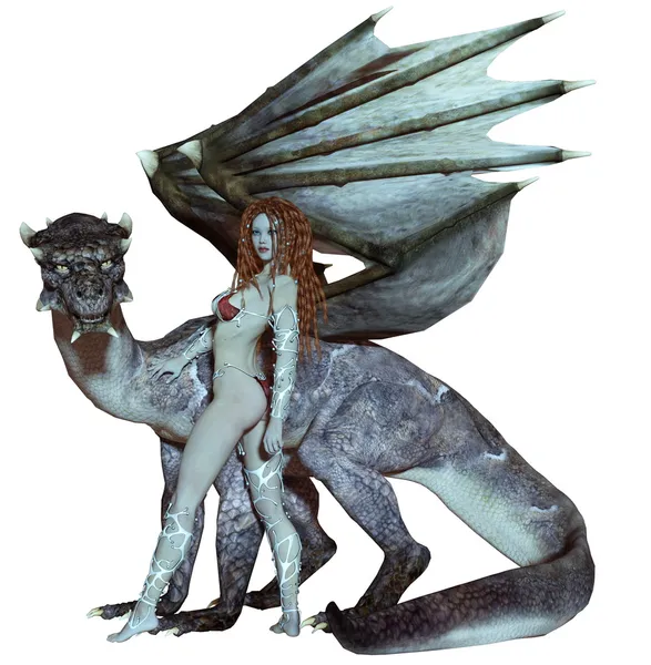 Onun ejderha önünde kıvrak güzelliği pozlar