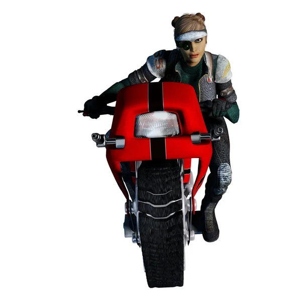 Girl on a crawler motorcycle with a gun — Stock Photo, Image