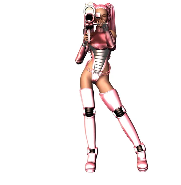 3d renderizado chica en futurista vestido con pistola —  Fotos de Stock