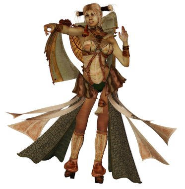 hayali kıyafetlerini giymiş 3d fantastik kadın