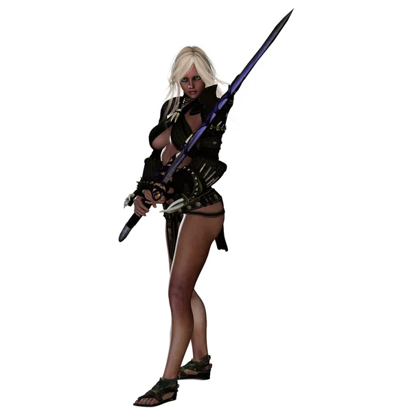 Fantasy vrouwelijke houden een oversized twee overhandigde zwaard — Stockfoto