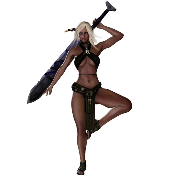 Fantasy femelle tenant une épée surdimensionnée à deux mains — Photo