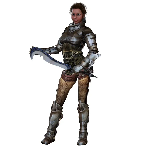 Female fighter in intricate full plate armor — Stock Photo, Image