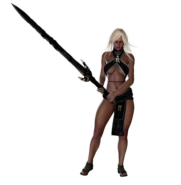 Fantasy female holding an oversized two handed sword — Stock Photo, Image