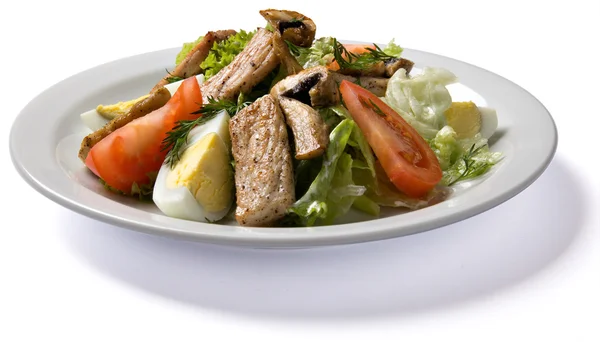 Κρέας σαλάτα που εξυπηρετείται στο άσπρο πιάτο — Φωτογραφία Αρχείου