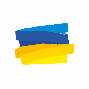 Ukrayna ulusal bayrağının renginde el çizgisi çizilmiş. Rusya 'nın Ukrayna' ya karşı açtığı savaşı durdurmak için poster tasarımı. Şeffaflık olmadan vektör eps8 illüstrasyonu.