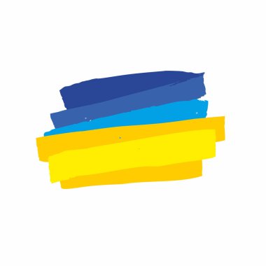Ukrayna ulusal bayrağının renginde el çizgisi çizilmiş. Rusya 'nın Ukrayna' ya karşı açtığı savaşı durdurmak için poster tasarımı. Şeffaflık olmadan vektör eps8 illüstrasyonu.