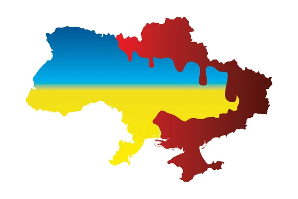 Χάρτης Της Ουκρανίας Αιματηρή Εμπόλεμη Ζώνη Και Ουκρανική Εθνική Σημαία — Διανυσματικό Αρχείο